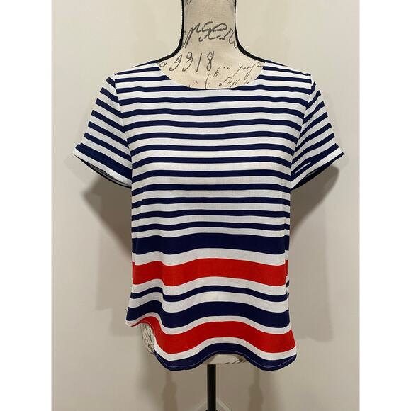 EUC Everly Linen Cotton Nautical Lace Up Back Top Blouse Size Small - Picture 2 of 9